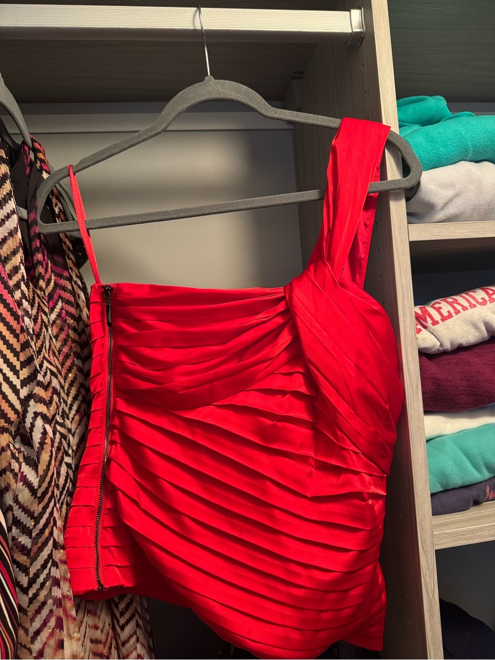White House Black Market Red One-Shoulder Pleated Top